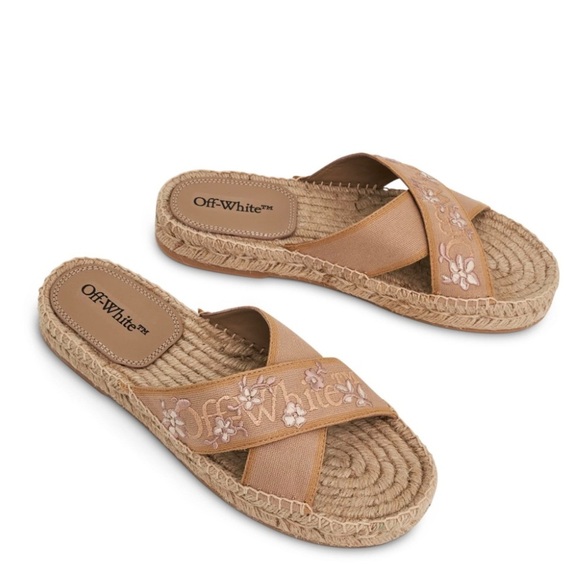 NIB OFF-WHITE Romantic Criss Cross Espadrilles Slides Shoes Beige EU 37 US 6 1/2 - Picture 1 of 12